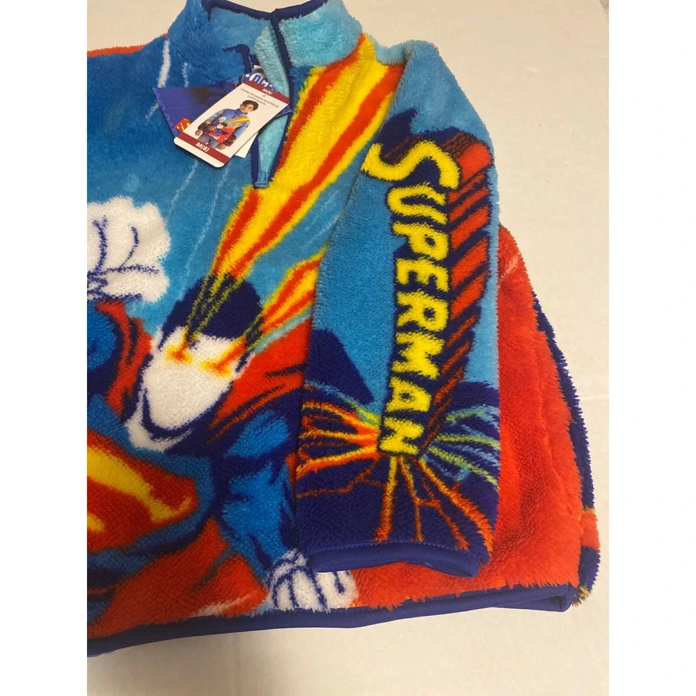 DC Comics Superman Boy's Sherpa Fleece Quarter Zip Pullover Blue M (8) NWT